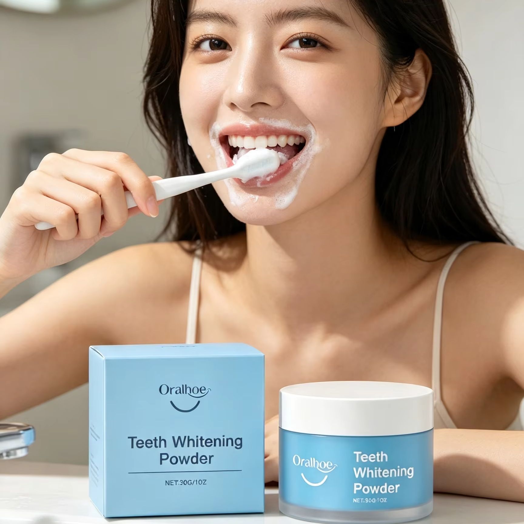Teeth Whitening Zimba - مسحوق أورالهو لتنظيف الأسنان، مزيل البقع،